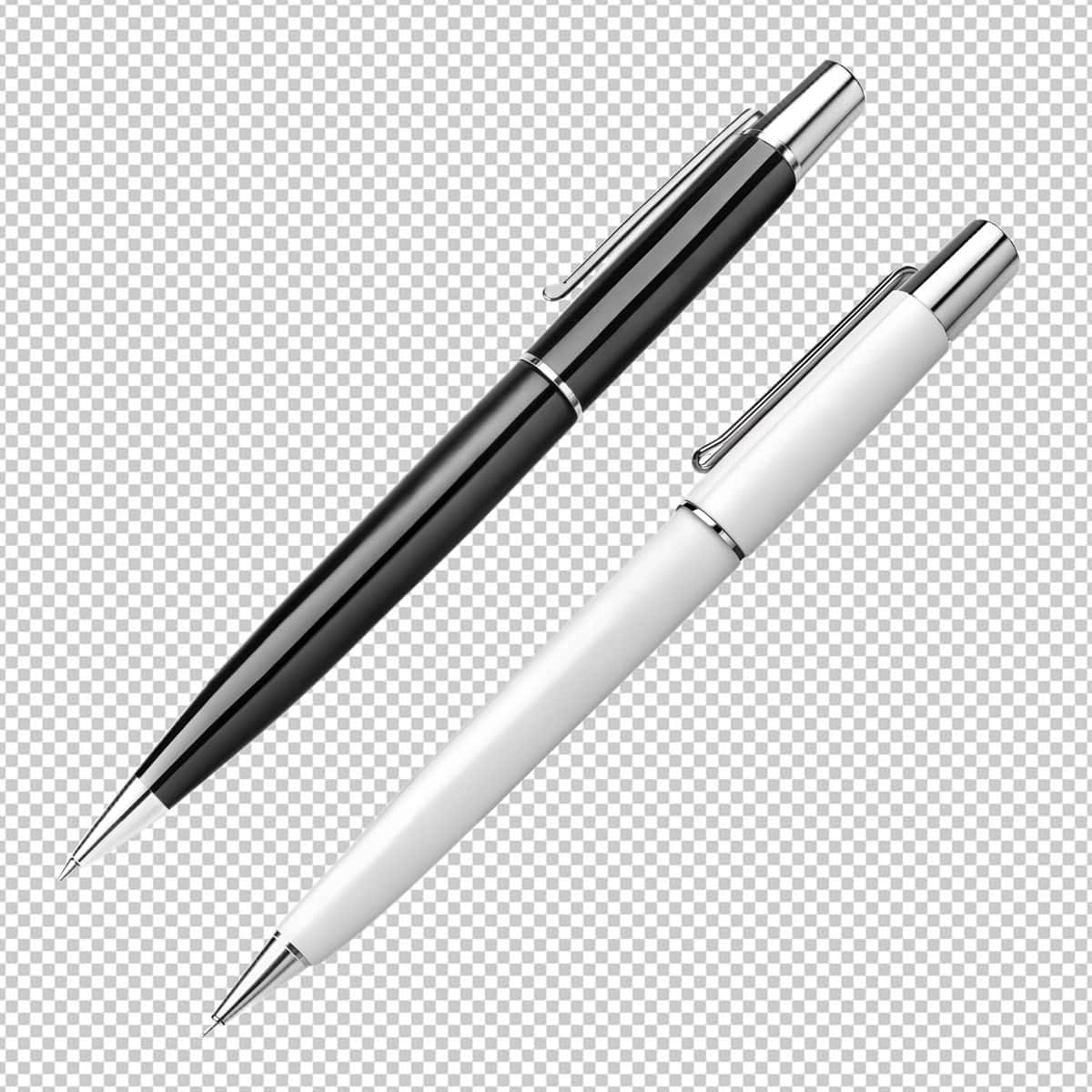 Ikkita oqlangan sharikli ruchkalar, qora va oq ofis biznesida foydalanish uchun | Two elegant ballpoint pens black white office business use 1