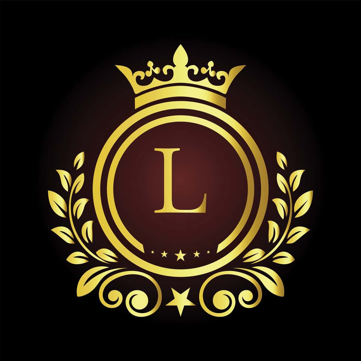 Toj dafna elementlari bilan bezatilgan hashamatli oltin harfli logotip dizayni, premium | Luxury golden letter l logo design with crown laurel elements premium 1