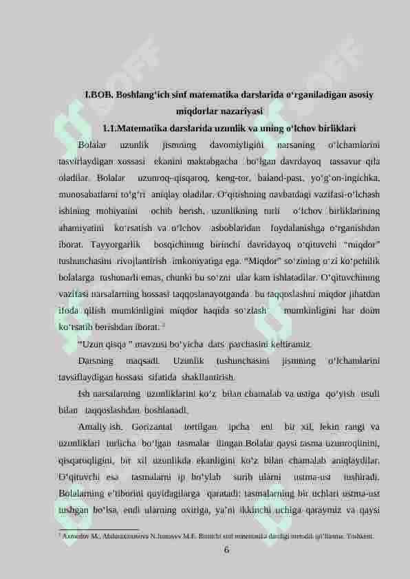 Uzunlik o‘lchоvlarining nazariy asоsi va uni o‘rganish mеtоdikasi. (1-4 sinf misolida) 6