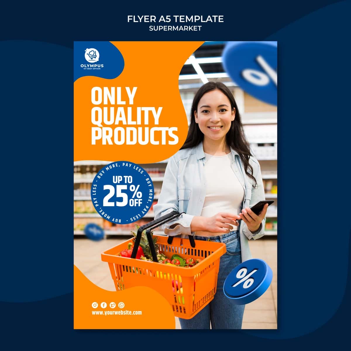 Yassi dizayn supermarket shablon dizayni | Flat design supermarket template design 1