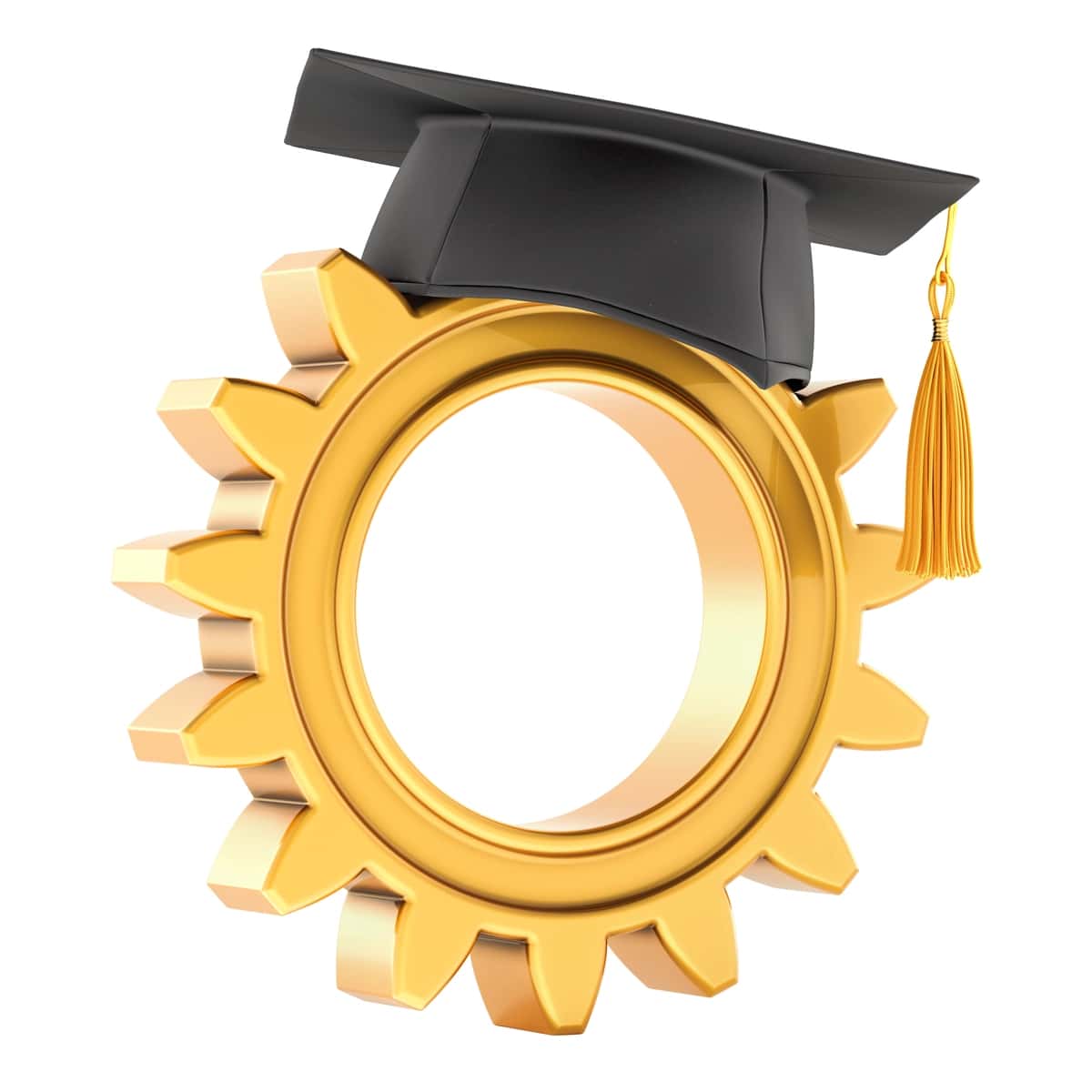 Muhandislik ta'limi tushunchasi tishli g'ildirakli ta'lim shlyapasi 3D render | Engineering education concept gearwheel with education hat 3d rendering 1