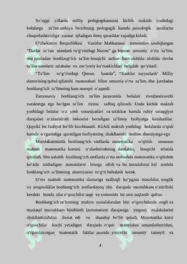 Boshlang‘ich sinflarda matematikadan tenglama va tengsizliklarni o‘rganish metodikasi 4