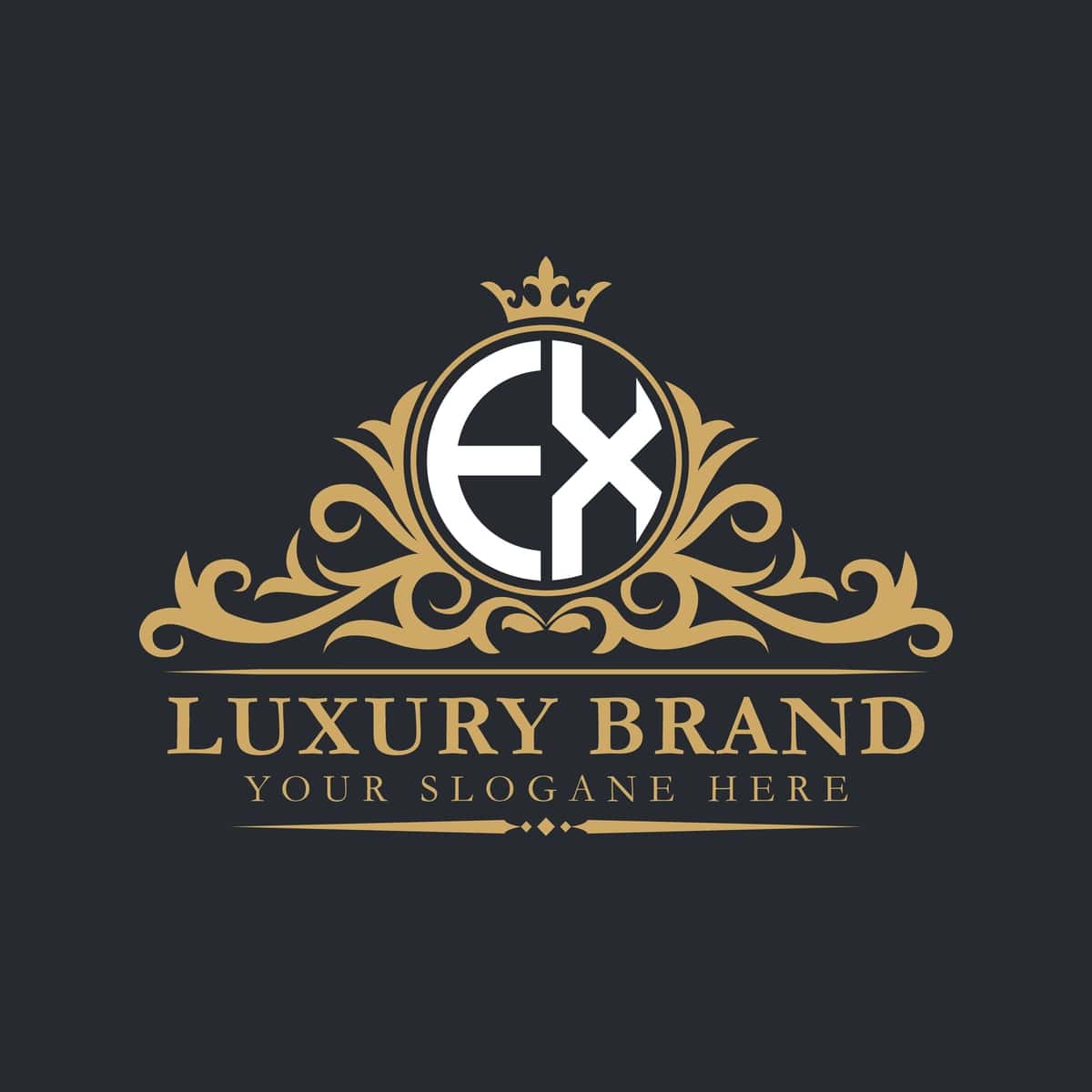 Toj boshlovchi monogrammali hashamatli harfli logotip | Luxury letter logo with crown initial monogram calligraphic 1