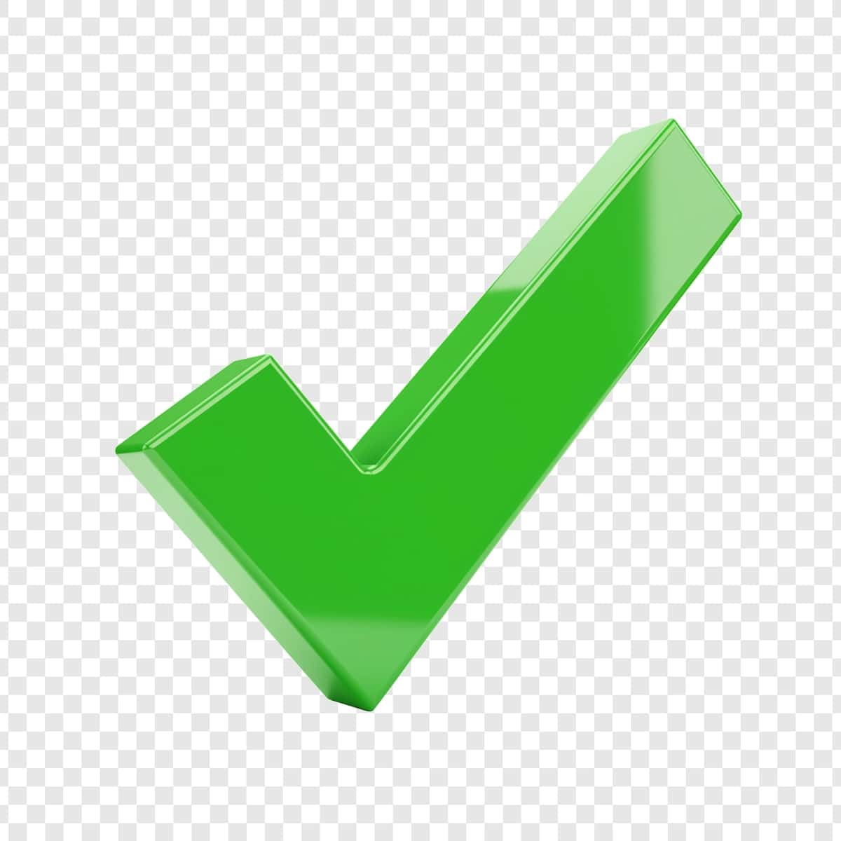 3D yashil yaltiroq tasdiq belgisi shaffof fon | 3d green glossy checkmark icon transparent background 1