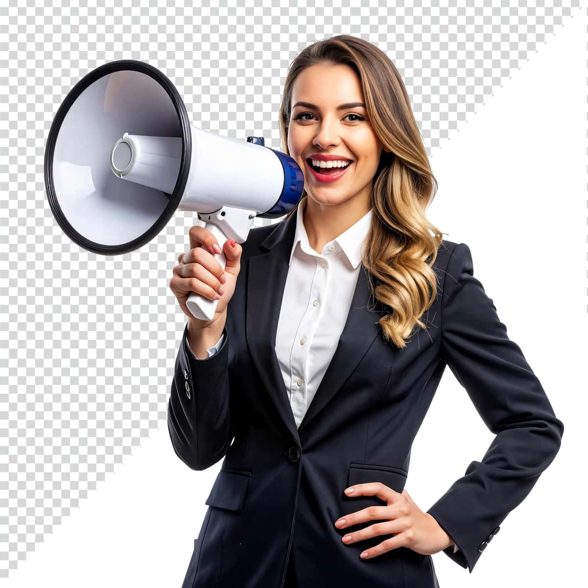Megafonli ishbilarmon ayol muvaffaqiyatini e'lon qilmoqda | Businesswoman with megaphone announcing success 1