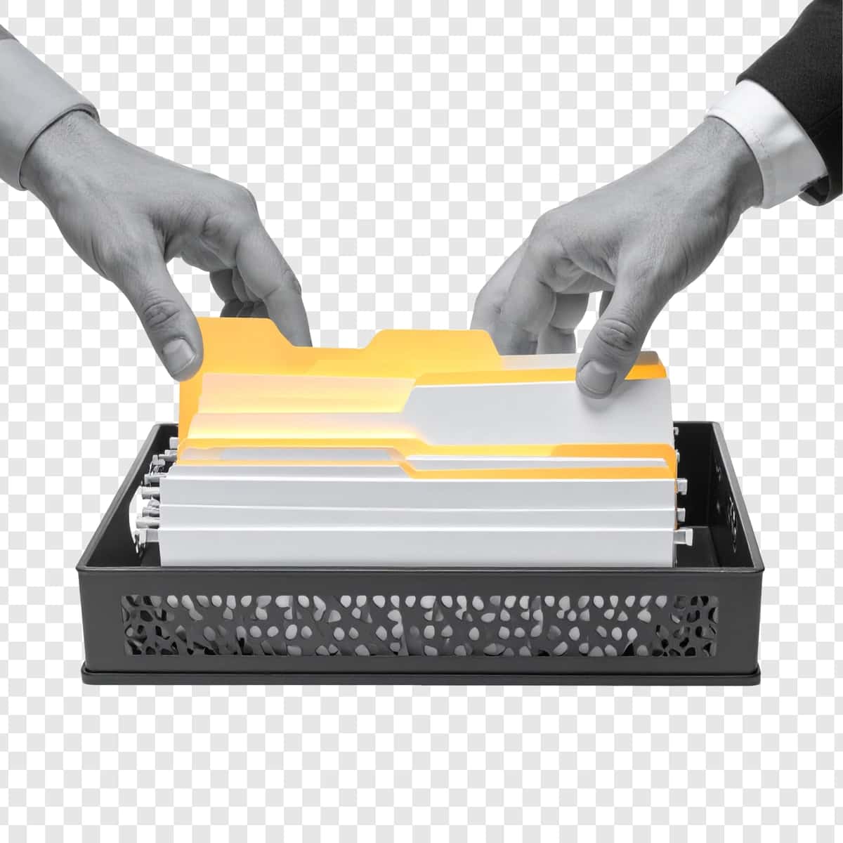 Hujjatlarni tartibga soluvchi qo'llar | Hands organizing documents tray 1