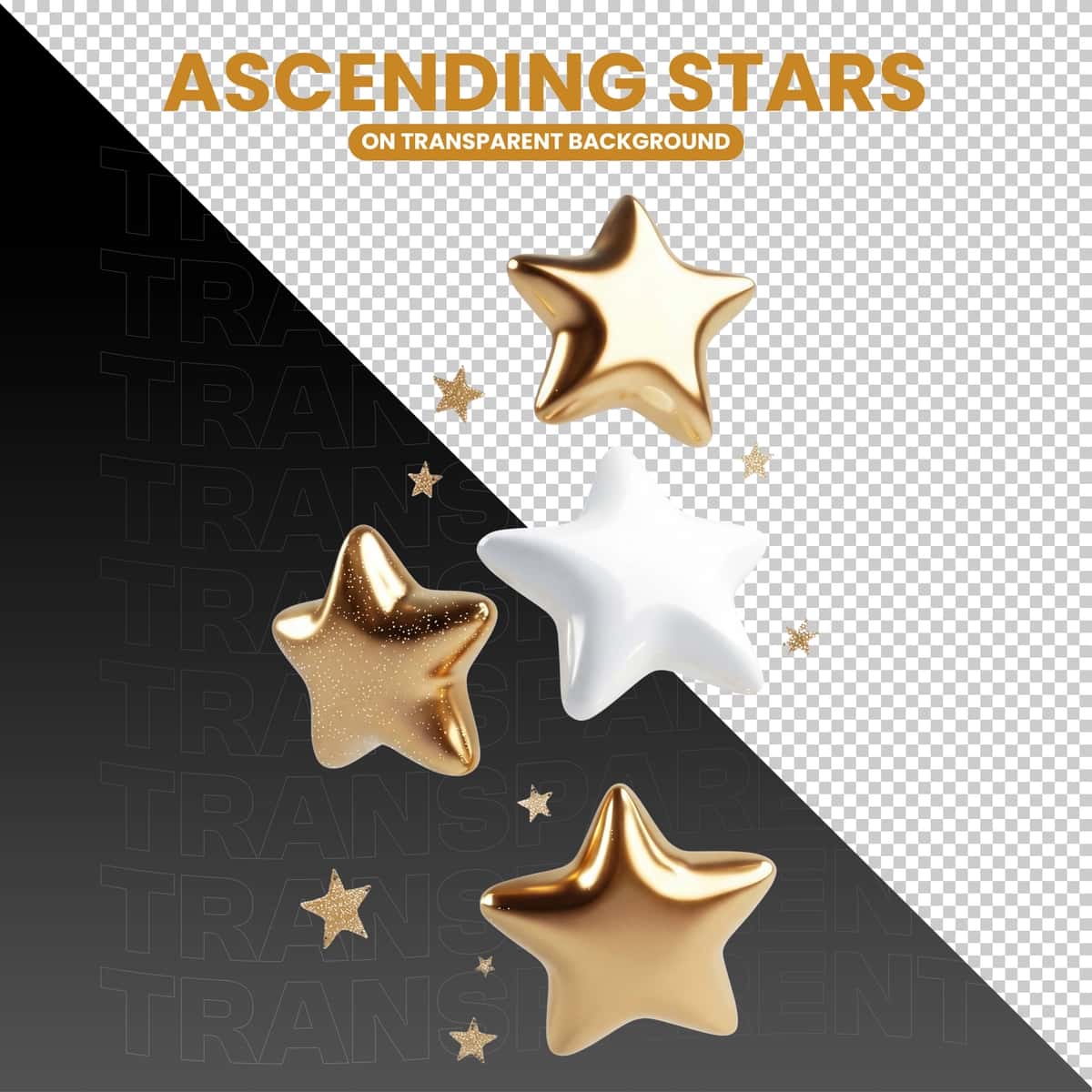 Ko'tarilgan oltin oq 3D yulduzlar | Ascending golden white 3d stars 1