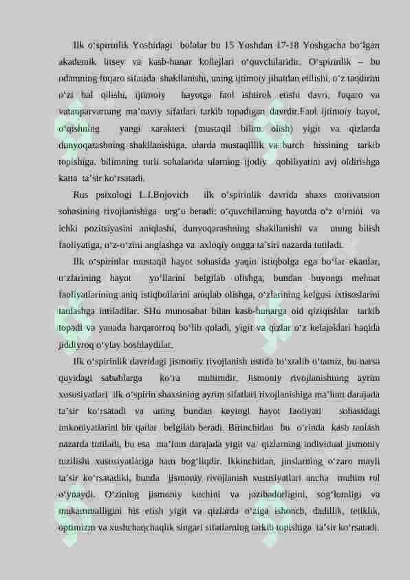 ILK O'SPIRINLIK VA O'SPIRINLIK  DAVRIDA PSIXIK RIVOJLANISH   XUSUSIYATLARI 2