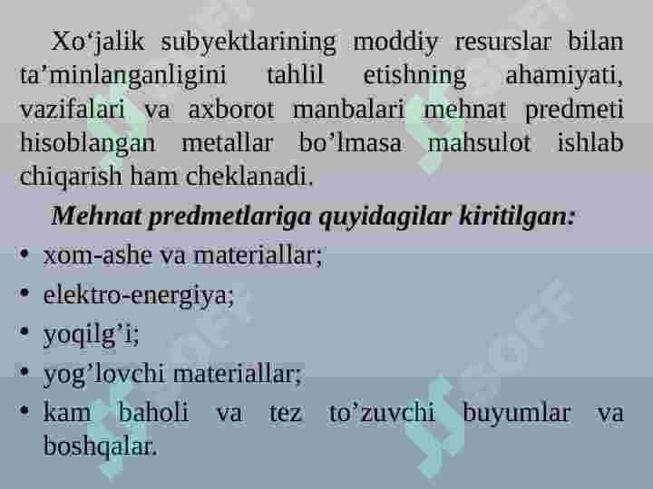 Xo‘jalik subyektlarining moddiy resurslar bilan  ta’minlanishini tahlili 2