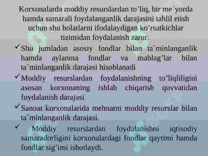 Xo‘jalik subyektlarining moddiy resurslar bilan  ta’minlanishini tahlili 5