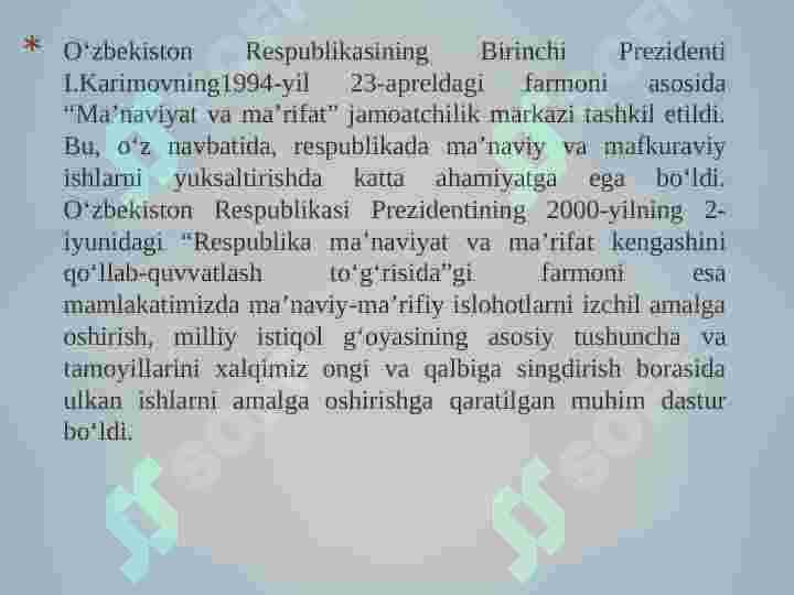 Ma'naviy hayotdagi o‘zgarishlar, madaniy taraqqiyot muammolari 4
