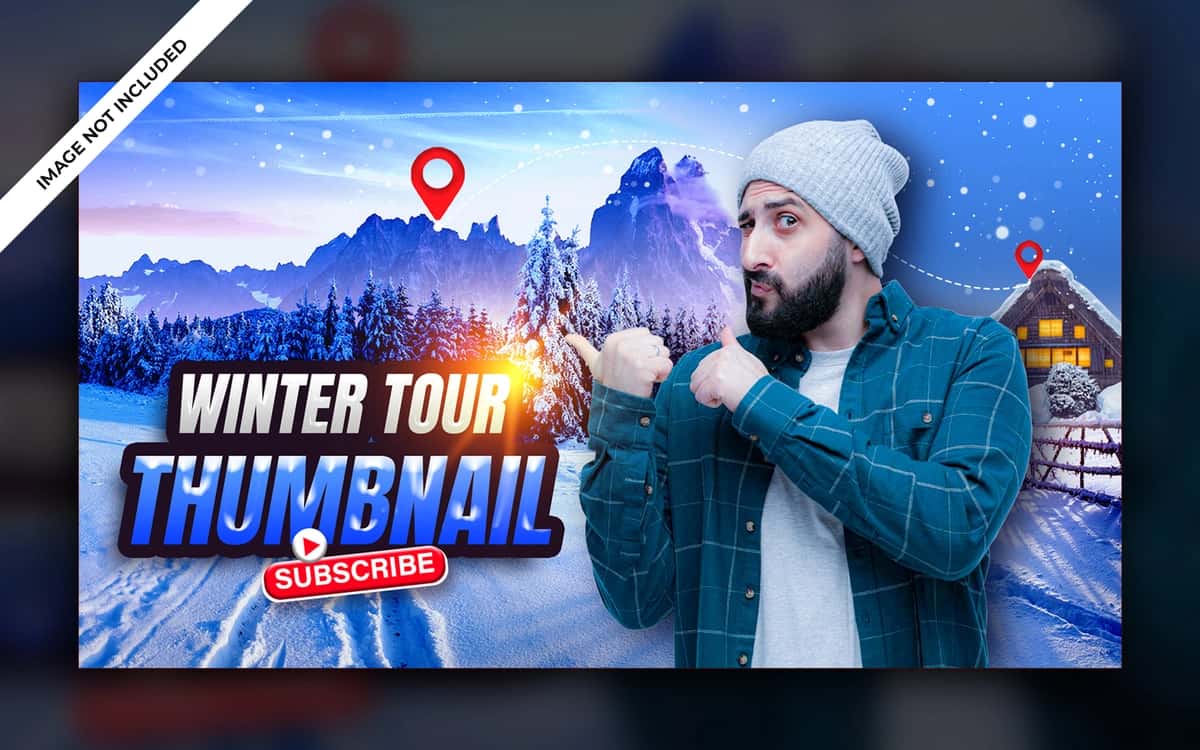 Qishki sayohat uchun youtube eskiz veb-banner shablonlari | Winter travel youtube thumbnail web banner template 1