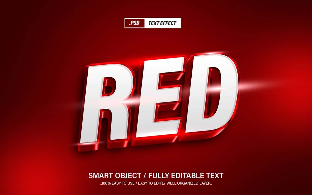Qizil tahrirlanadigan 3D matn effekti uslubi | Red editable 3d text effect style 1