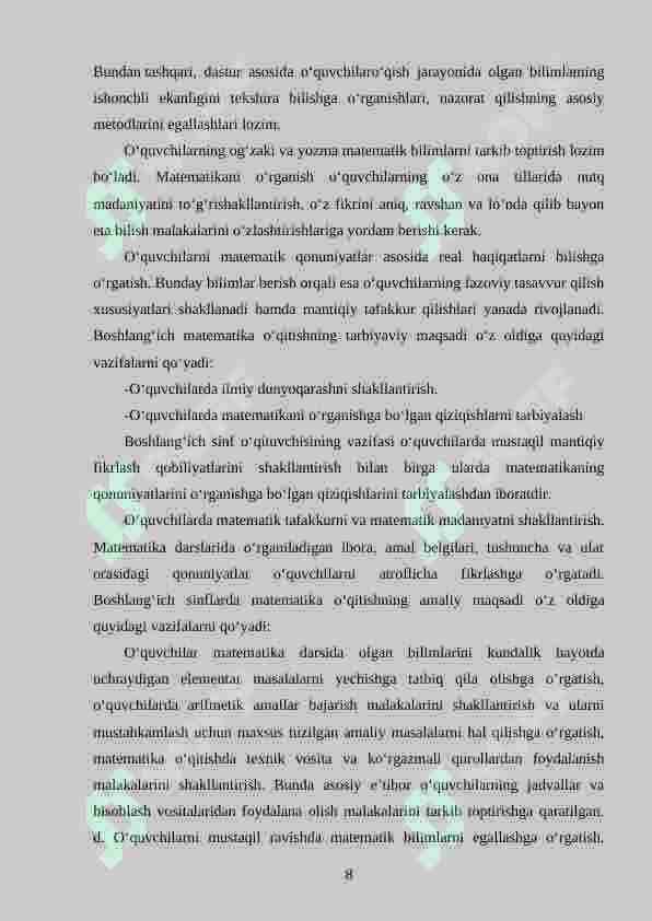 Boshlang‘ich sinf o‘quvchilarining matematik tafakkurini shakllantirish 8