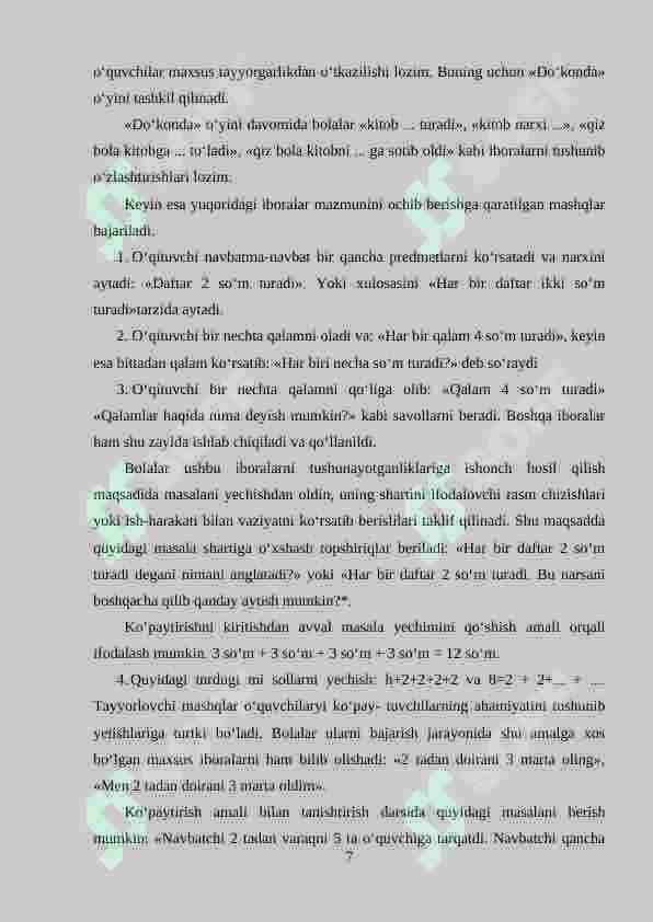 2-sinf o‘quvchilariga ko‘paytirish va bo‘lishni o‘rgatish metodikasi 7