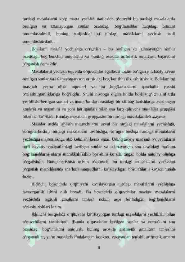 Boshlang‘ich sinf o‘quvchilariga tarkibli masalalarni yechishga o‘rgarish 8