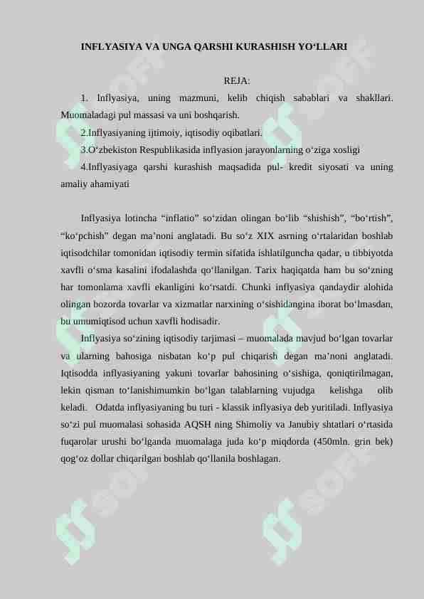 INFLYASIYA VA UNGA QARSHI KURASHISH YO‘LLARI 1