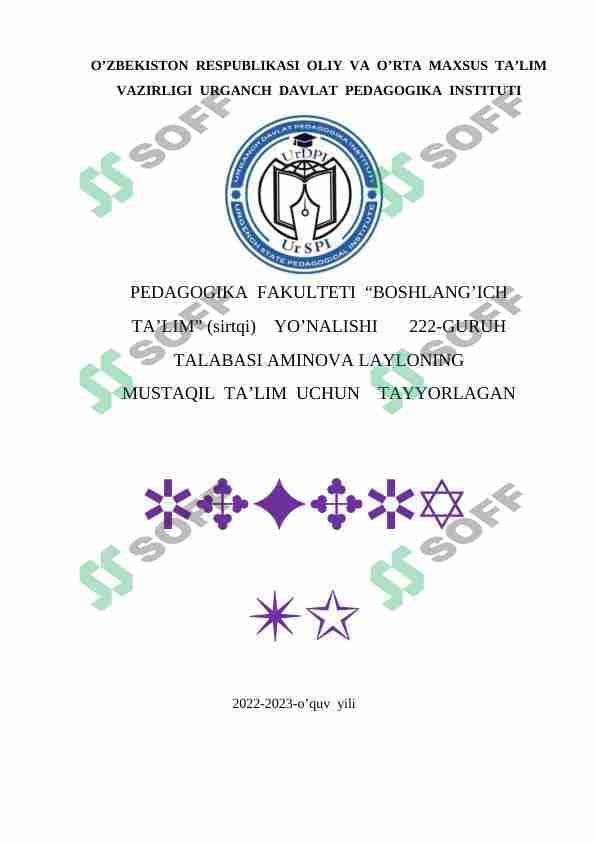 Boshlang‘ich sinflarda matematika o‘qitish umumiy metodikasi