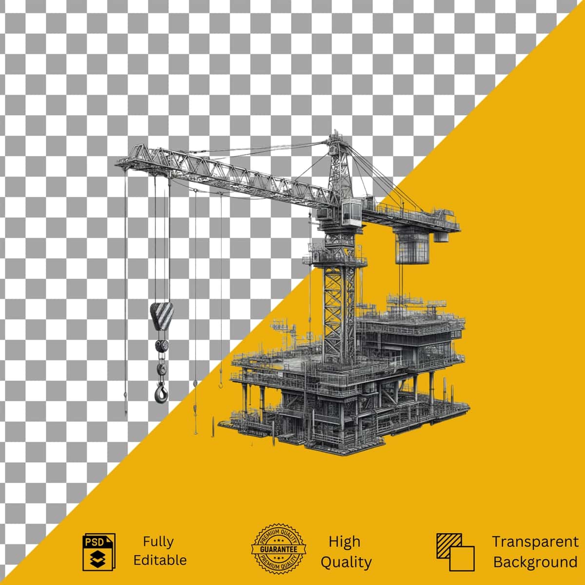 Qurilish krani po'lat nurni joyiga ko'taruvchi izolyatsiyalangan shaffof | Construction crane lifting steel beam into place isolated transparent 1