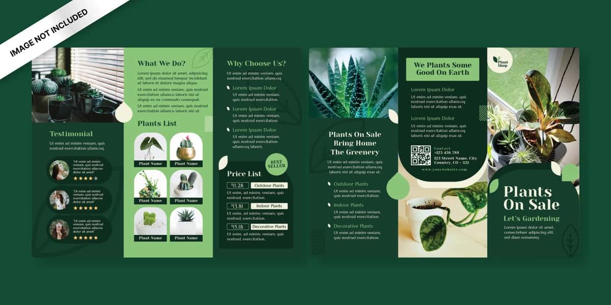 O'simliklar do'koni uch qavatli broshyura shabloni | Plant shop trifold brochure template 1