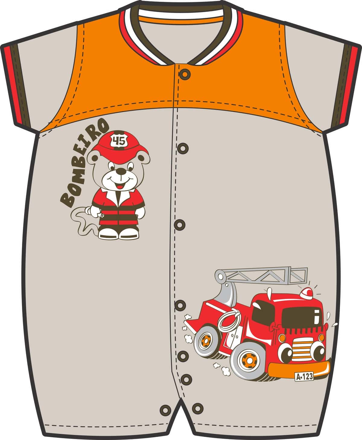 O't o'chiruvchi ayiqli o't o'chirish mashinasi dizayni bilan yoqimli chaqaloq tanasi | Cute baby bodysuit with firefighter bear fire truck design 1