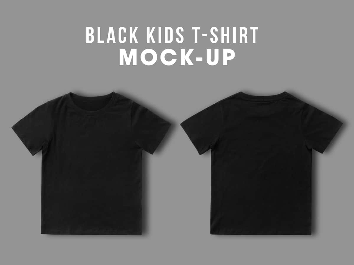 Oldinda bo'sh qora bolalar futbolkasi sizning dizayn shablonini soxtalashtirilgan | Blank black kids t shirt mock up template your design front back 1
