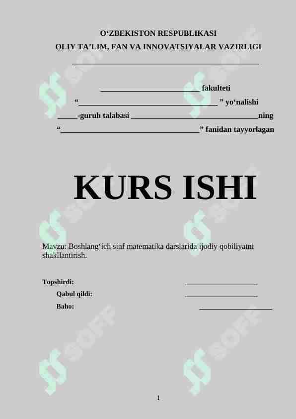 Boshlang‘ich sinf matematika darslarida ijodiy qobiliyatni shakllantirish. 1