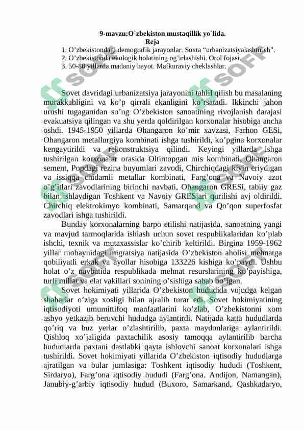 O`zbekiston mustaqillik yo`lida