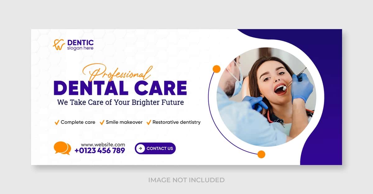 Tish shifokori stomatologik parvarishi facebook ijtimoiy tarmoqlardagi veb-banner shablonining qopqog'i | Dentist dental care facebook cover social media web banner template 1
