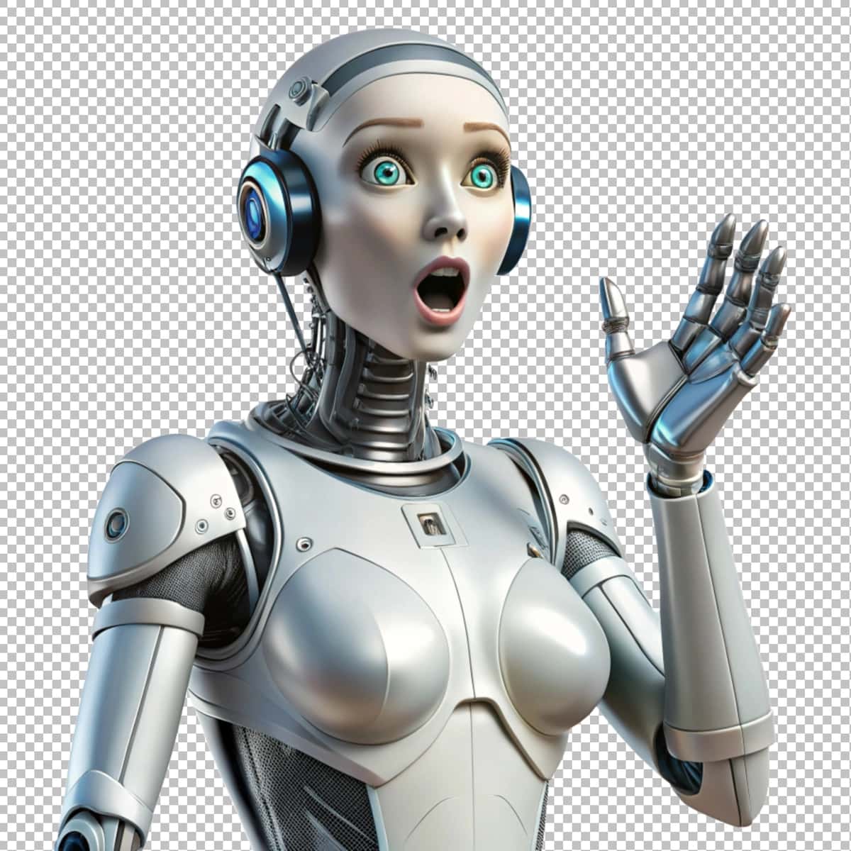 Hayratlangan yuz ifodasi bilan shaffof fon dizayniga ega robot | Robot with surprised face expression transparent background design 1