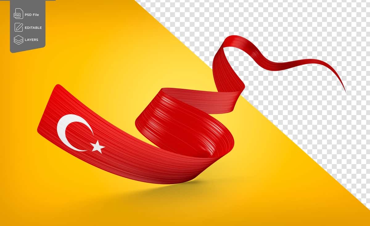 3D bayrog'i Turkiya 3D yaltiroq silkituvchi turkiya lenta bayrog'i oq fon | 3d flag turkey 3d shiny waving turkey ribbon flag white background 1