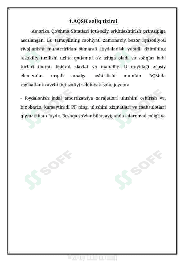 AQSH soliq tizimida mulkiy daromadlarni soliqqa tortish va belgilangan soliq elementlarini respublikamiz  soliq tizimidgi  shu kabi soliqlar bilan  taqqoslash va  farqlari hamda o’xshashliklarini izohlash 3
