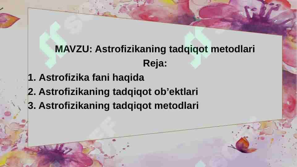 Astrofizikaning tadqiqot metodlari 1