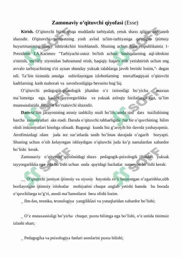 Zamonaviy o’qituvchi qiyofasi (ESSE) 1