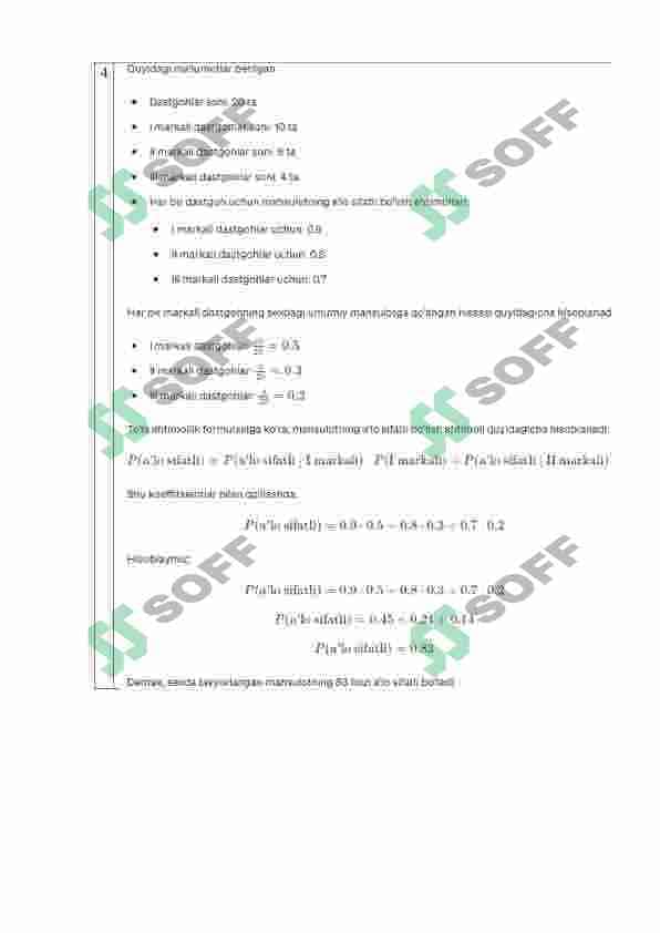 Sirtqi ta’lim yo’nalishi talabalarining 2-kurs, 4-semestri uchun OLIY MATEMATIKA fanidan TOPSHIRIQLAR TO’PLAMI-4 yechimi 4