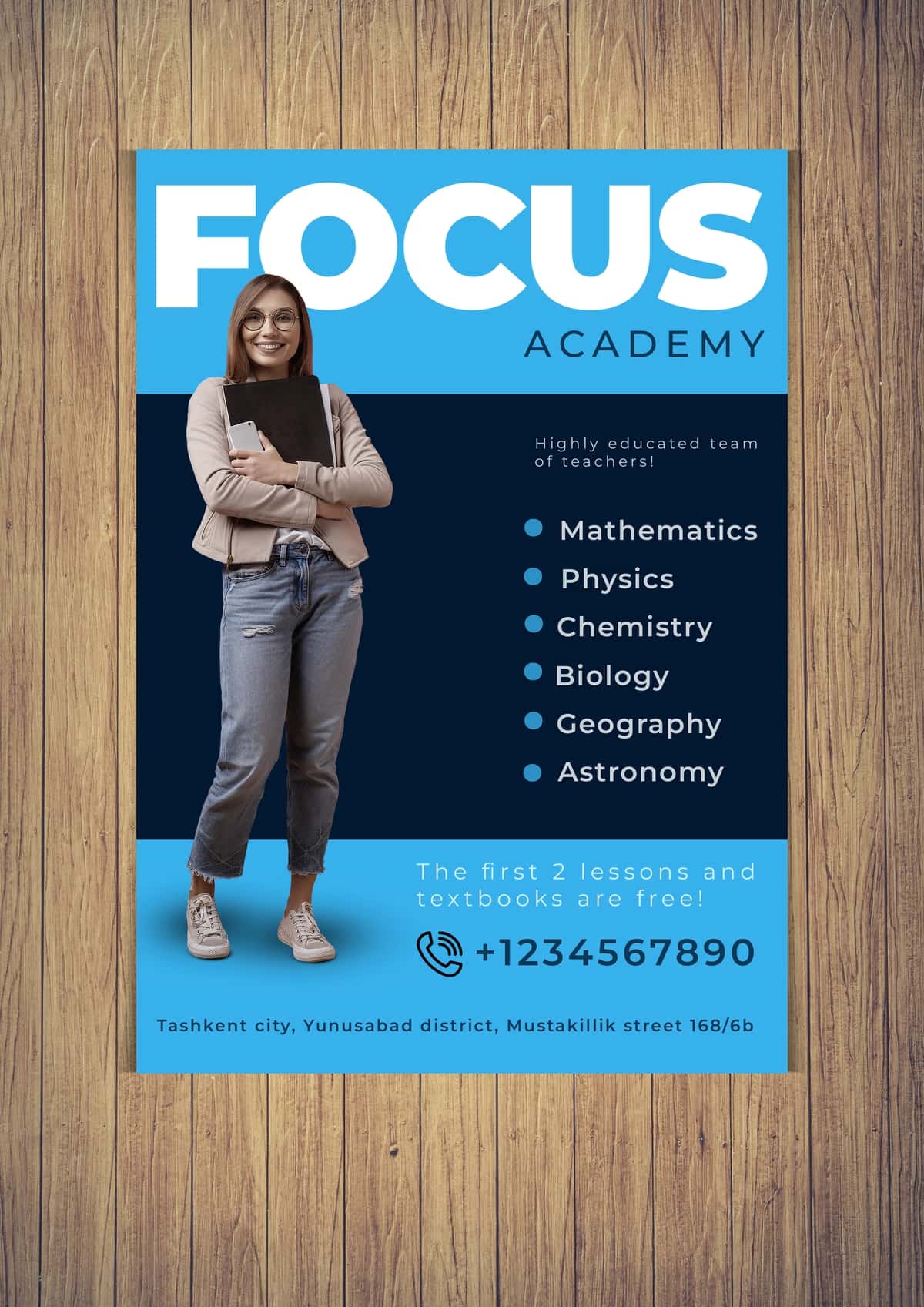 O'quv markazi uchun professional flayer shabloni (Focus Academy) 1