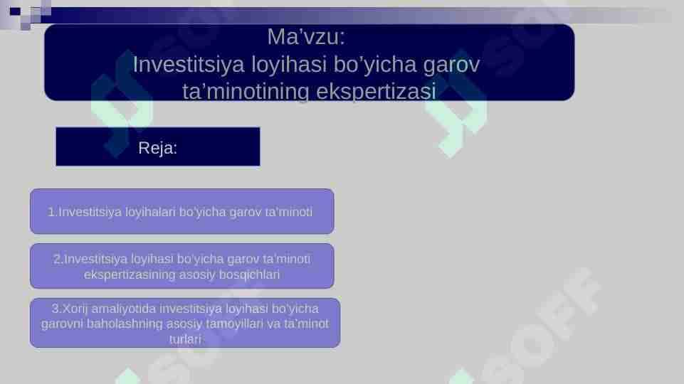 Investitsiya loyihasi bo’yicha garov  ta’minotining ekspertizasi 1