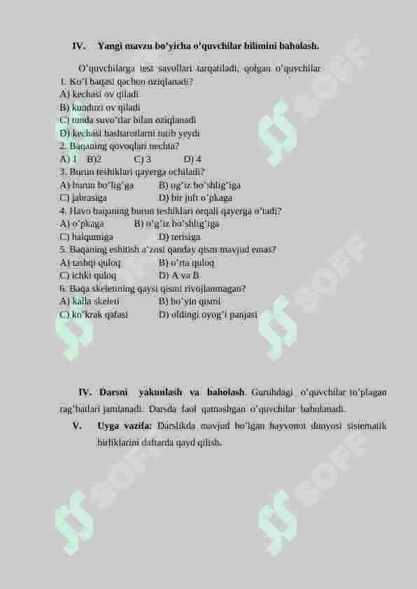 Suvda hamda quriqlikda yashovchilarning tashqi tuzilishi va ekologiyasi.Dumlilar va dumsizlar turkumi 4