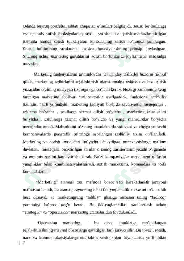 Xizmat ko’rsatish sohasida marketing faoliyatini tashkil etish 7