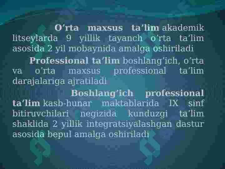 O'zbekiston Respublikasining "Ta'lim to'g'risidagi " qonuni" va uning mohiyati. 4