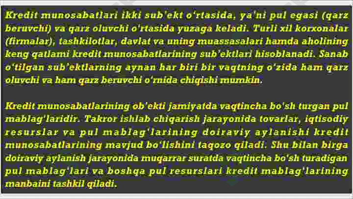 Bank kredit munosabatlari 4