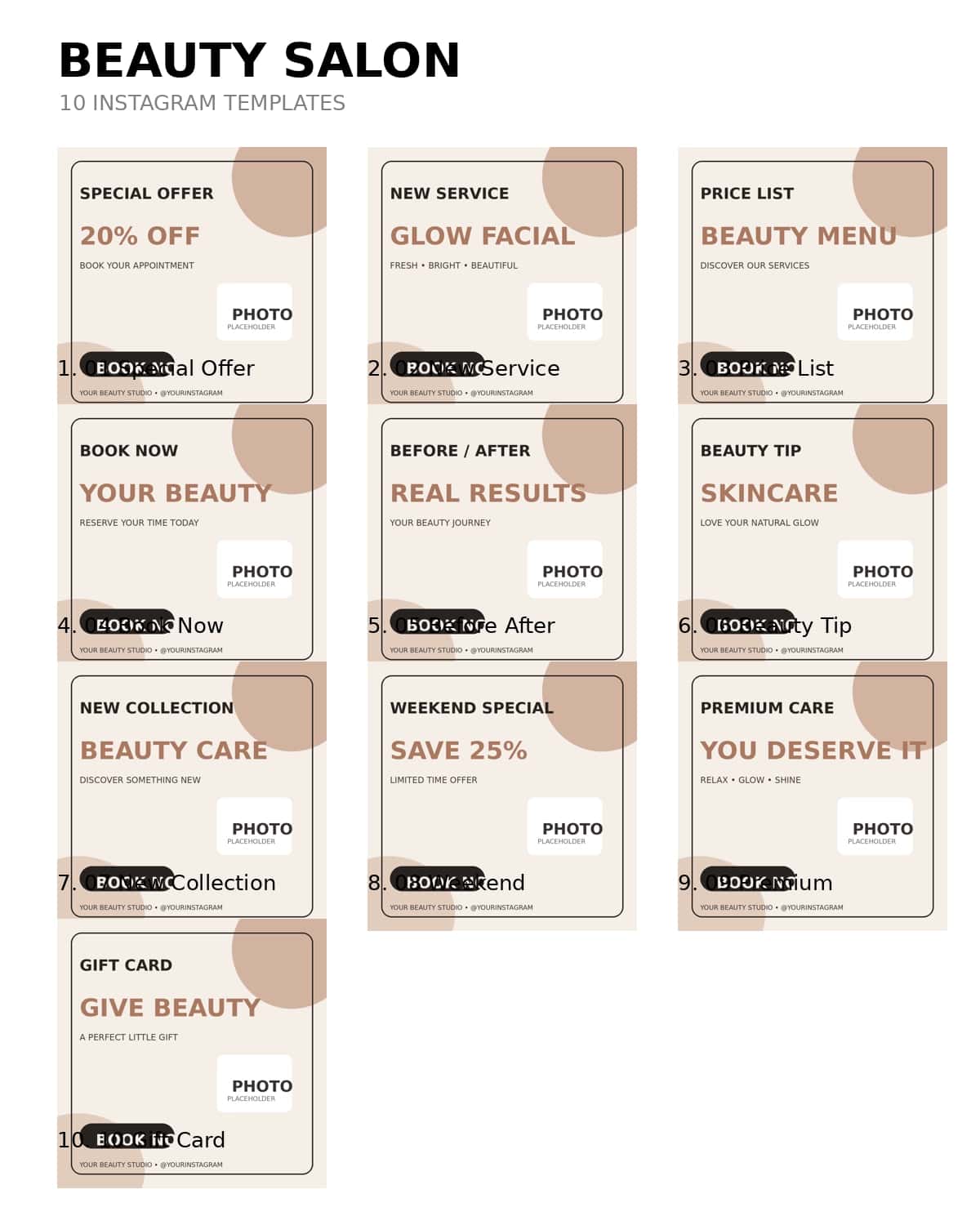 Beauty Salon Instagram Template Pack – 10 Editable Designs 1