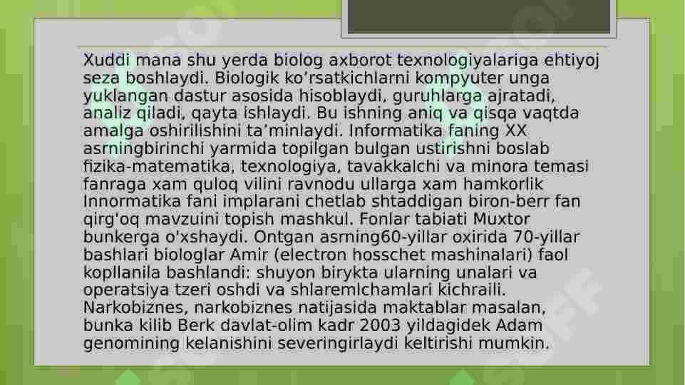 ZAMONAVIY BIOLOGIYA RIVOJLANISHIDAGI BIOINFORMATIKANING XISSASI 7