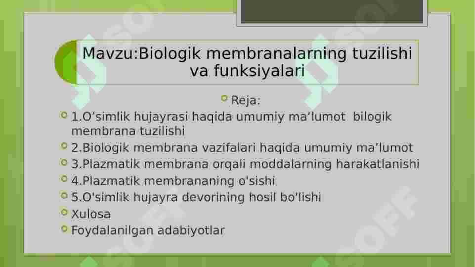 Biologik membranalarning tuzilishi va funksiyalari 2