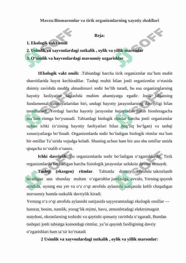 Biomaromlar va tirik organizmlarning xayotiy shakllari 1