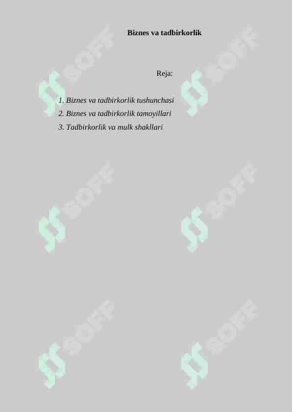 Biznes va tadbirkorlik