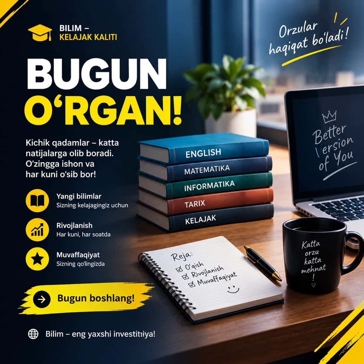 “Motivatsion ta’lim posteri — Canva dizayn shabloni” 1