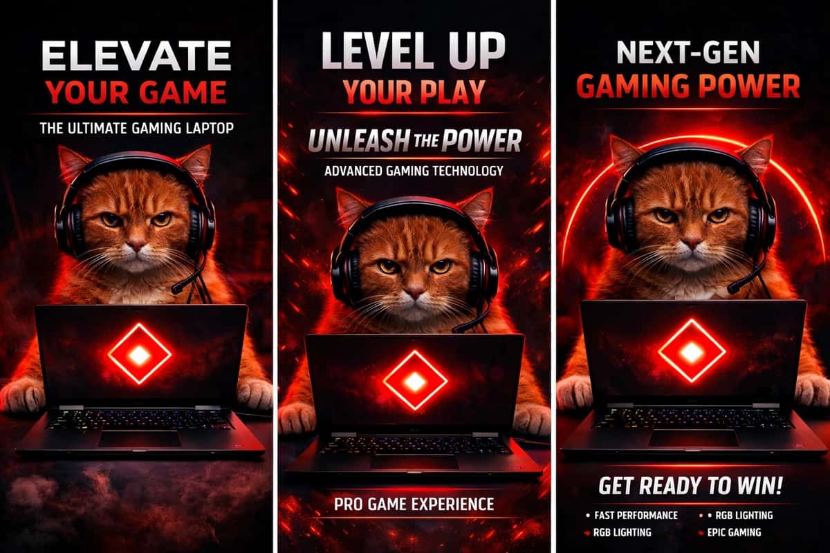 AI Gaming Cat Laptop Poster Ready To Play – Gaming Laptop Cat Poster Chunki:  AI trend  Gaming trend  Poster kategoriya bilan mos  Marketplace qidiruvda chiqadi 2