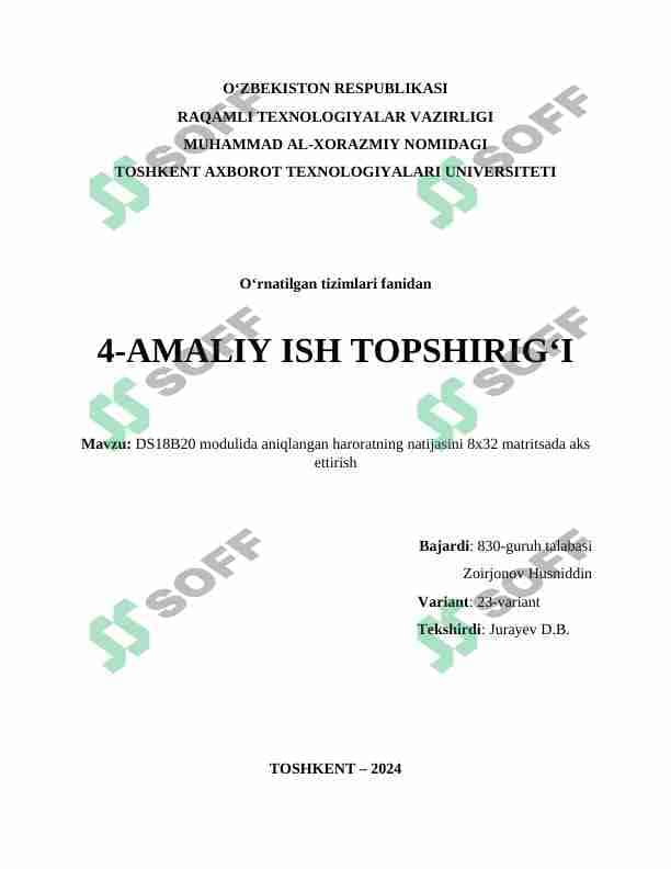 DS18B20 termo sensori va 8x32 matrtsali led displey orqali Termo datchik 1