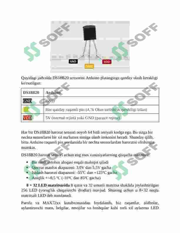 DS18B20 termo sensori va 8x32 matrtsali led displey orqali Termo datchik 3